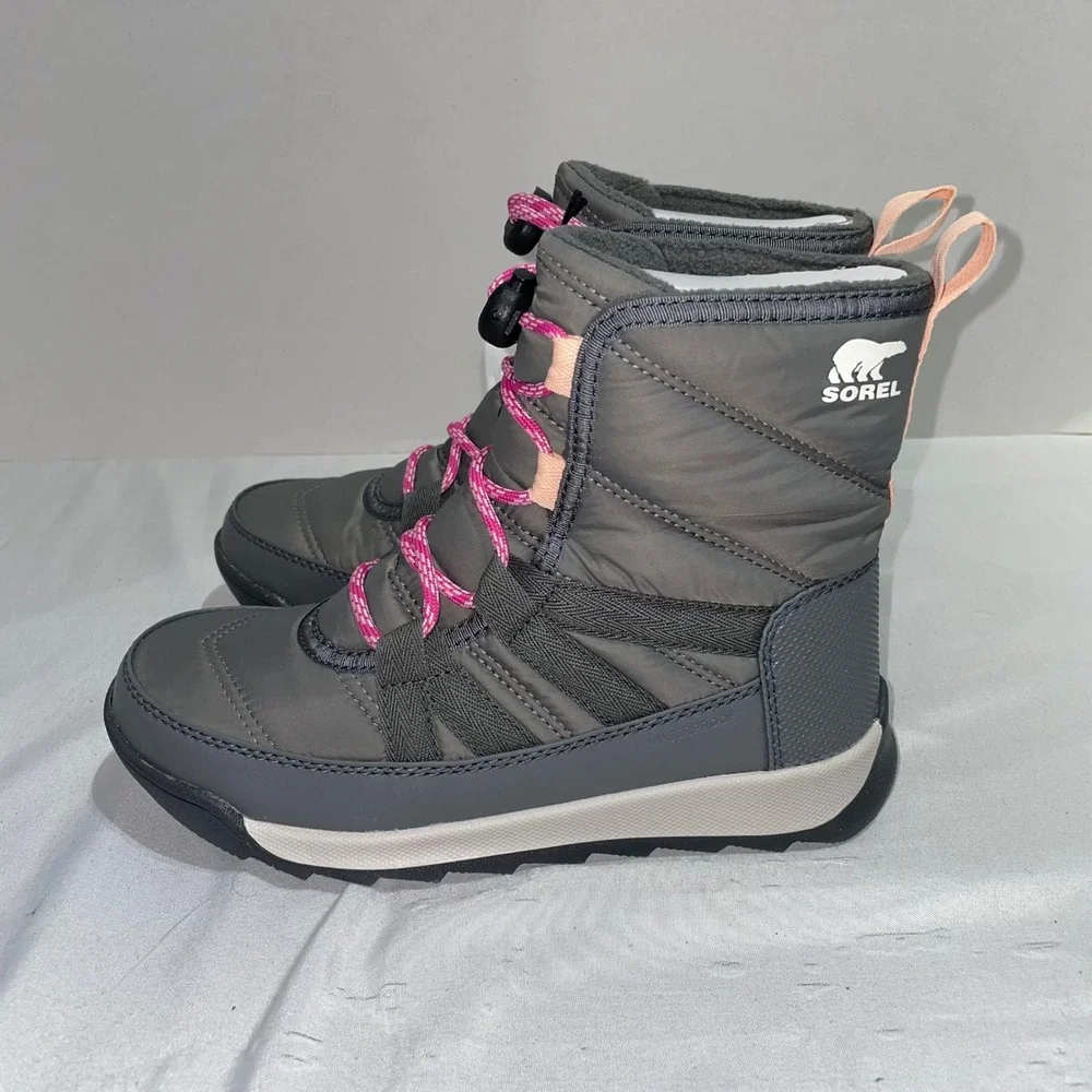 Sorel‎ Whitney II Puffy Mid Waterproof Winter Boots Kids Quarry Grey Pink 13